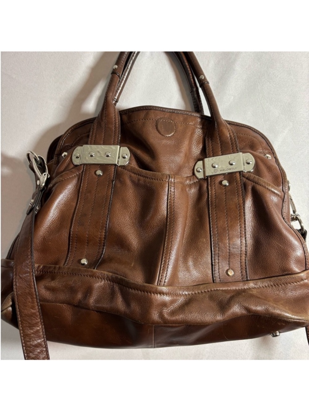 B. Makowsky Brown Leather Shoulder Bag - Picture 2 of 9